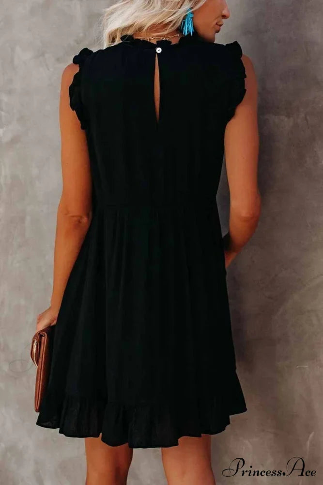 Florcoo Loose Solid Color Modern Short Sleeve V-Neck Mini Dress Dresses