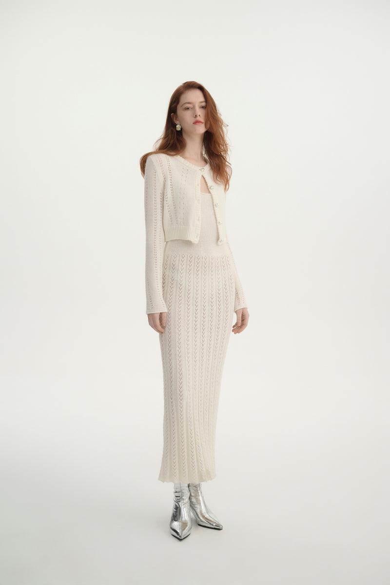 Pointelle cropped cardigan