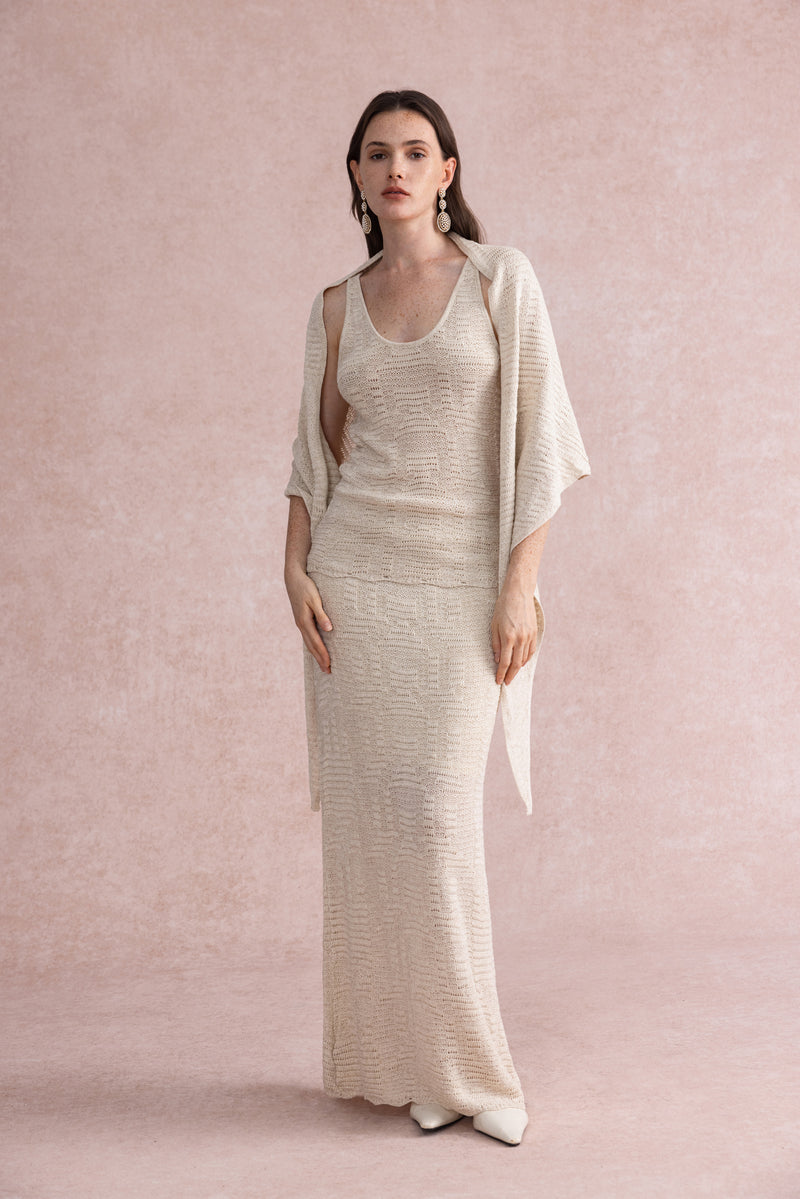 3-Piece knit set with shawl