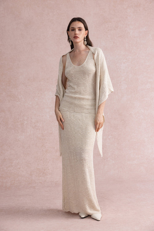 3-Piece knit set with shawl