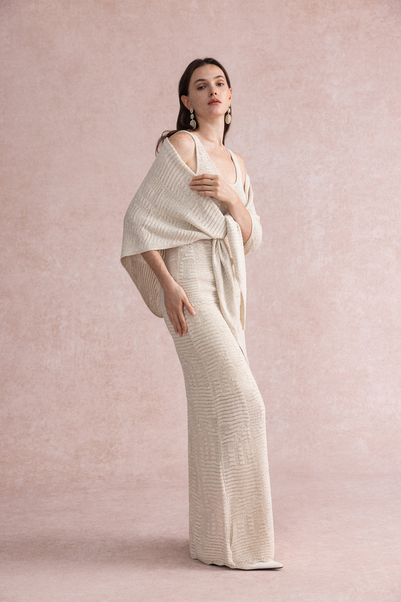 3-Piece knit set with shawl