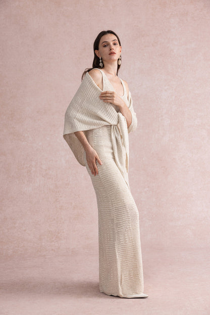 3-Piece knit set with shawl
