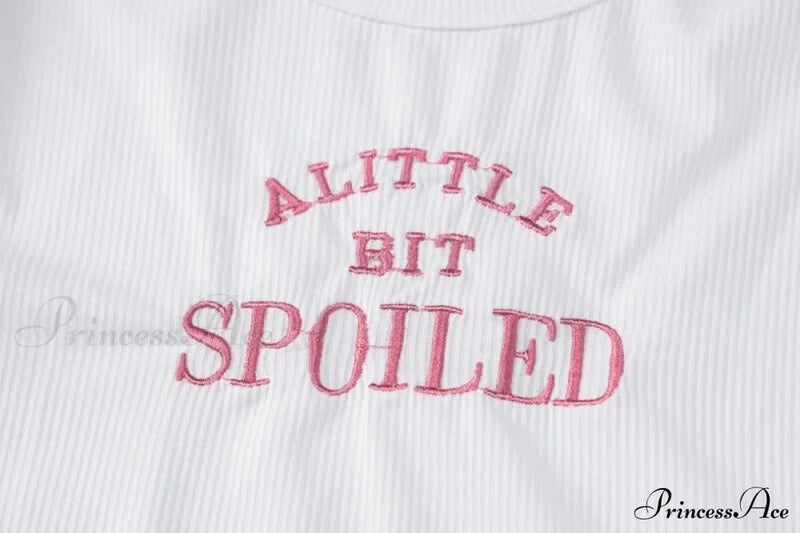 A Little Bit Spoiled Graceful White Graphic Crop Top Shirts & Tops