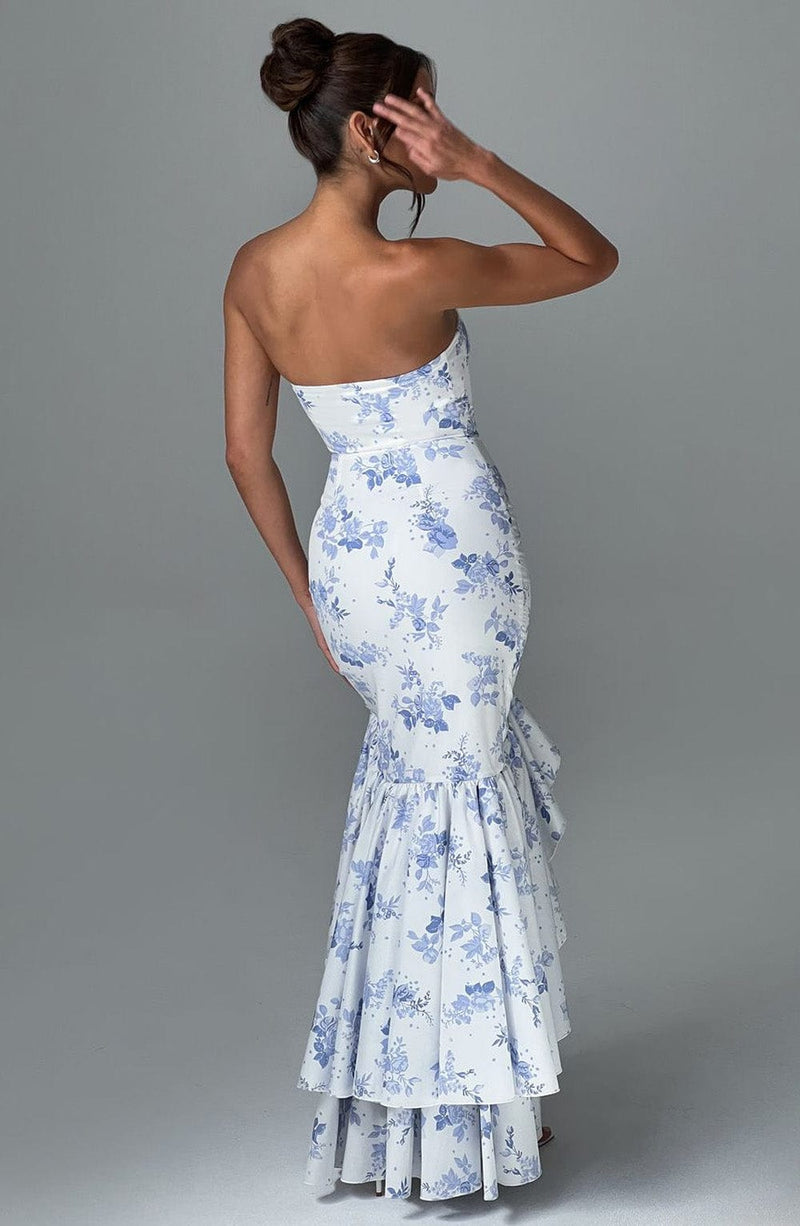 Angelina Maxi Dress - Blue Floral Print Dress Babyboo Fashion Premium Exclusive Design