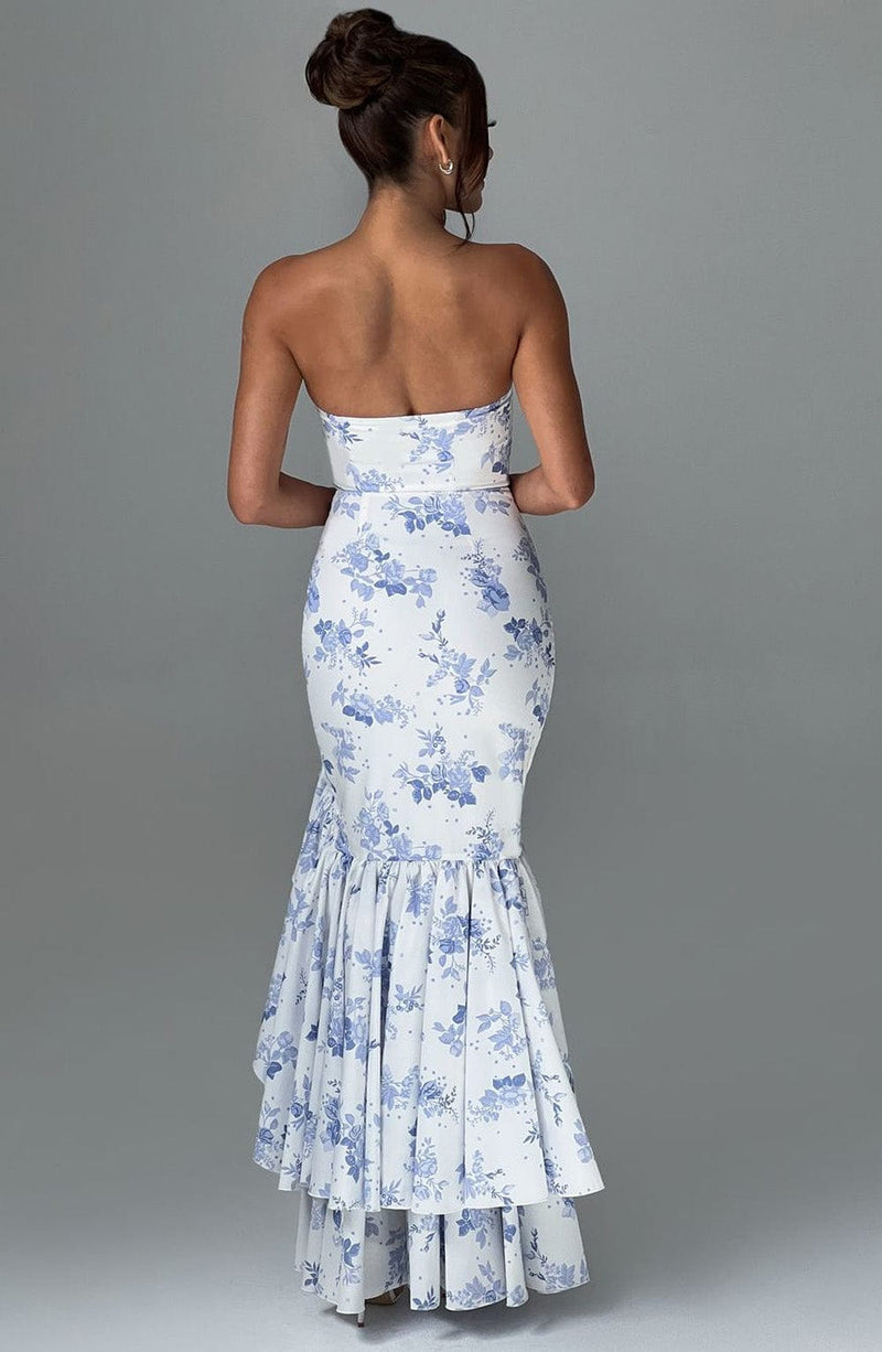 Angelina Maxi Dress - Blue Floral Print Dress Babyboo Fashion Premium Exclusive Design