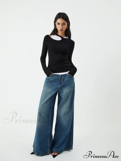 Asymmetrical Neck Graceful Long Sleeve Blouse Blouses