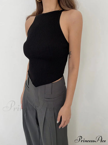 Basic Ribbed Graceful Sweater Vest Sweaters-L