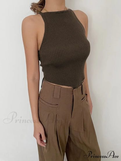 Basic Ribbed Graceful Sweater Vest Sweaters-L