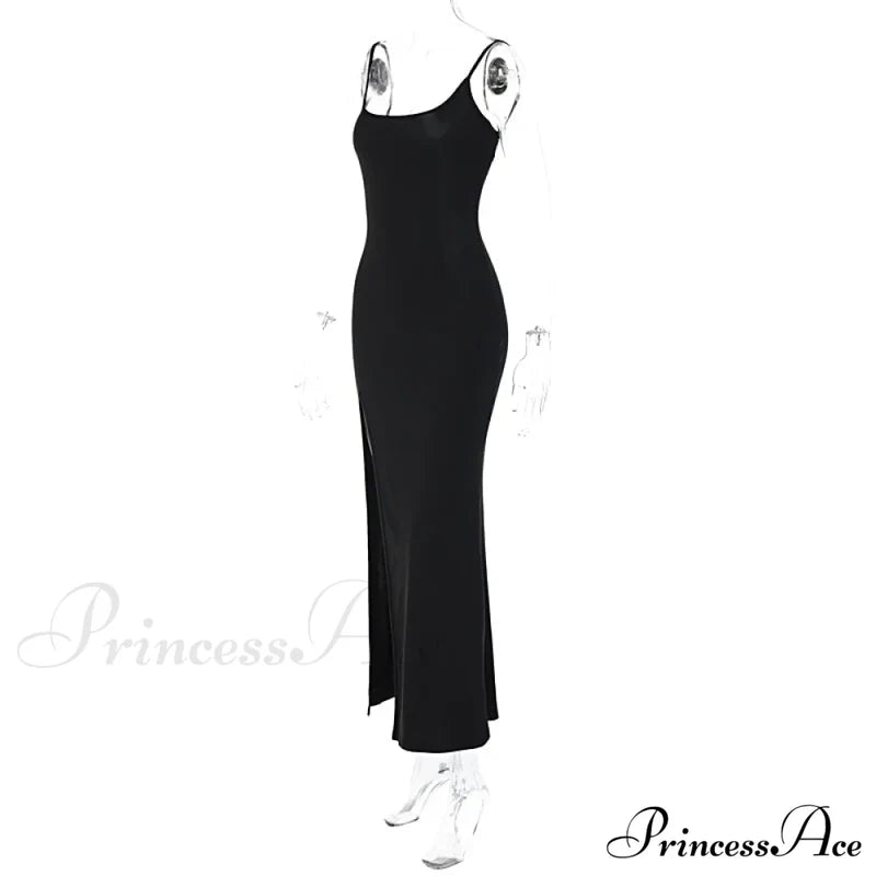 Black Lace Patchwork Charming Maxi Slit Dress