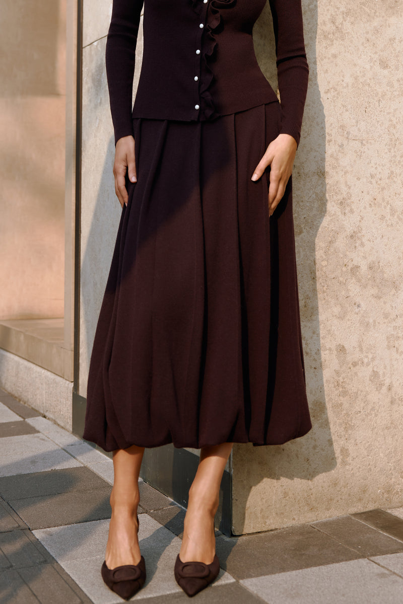 Bubble hem wool maxi skirt