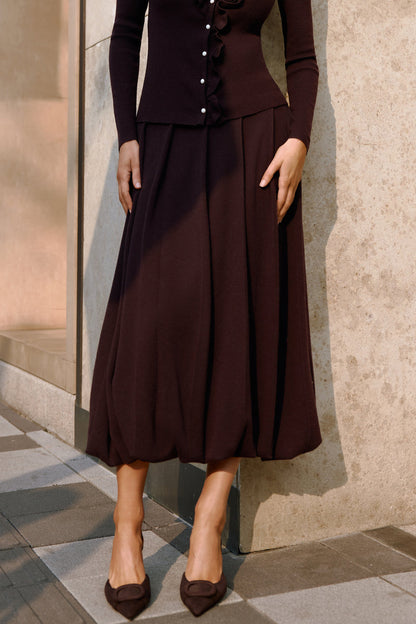 Bubble hem wool maxi skirt