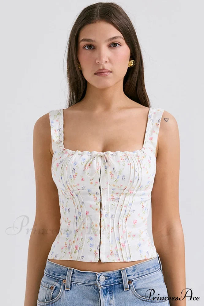 Chicca White Stylish Posy Print Top Xs / Floral