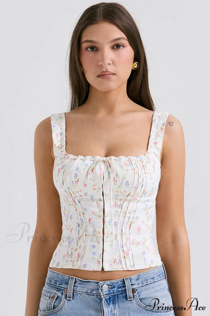 Chicca White Stylish Posy Print Top Xs / Floral