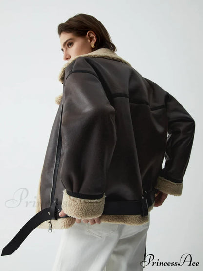 Classic Sherpa Lined Trendy Shearling Leather Flight Jacket Fleece Jackets