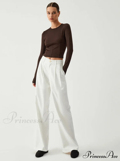 Cocoa Beans Long Trendy Sleeve Crop Shirt T-Shirts