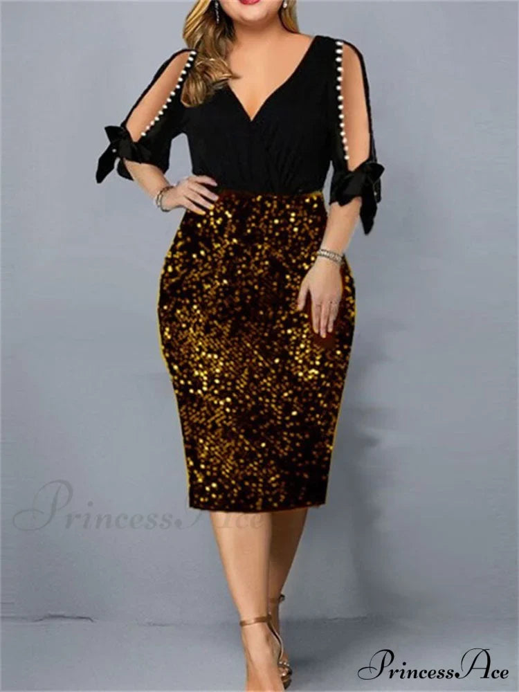 Cold Shoulder Graceful Striped Cropped Sweater Gold / S Dresses