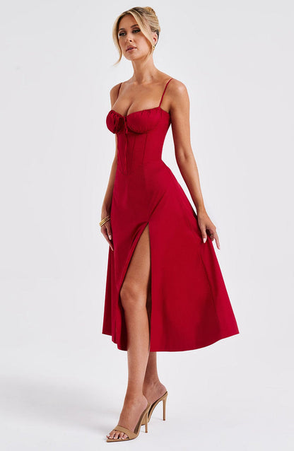 Deanna Midi Dress - Red Dress Babyboo Fashion Premium Exclusive Design