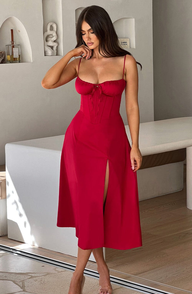 Deanna Midi Dress - Red Dress Babyboo Fashion Premium Exclusive Design