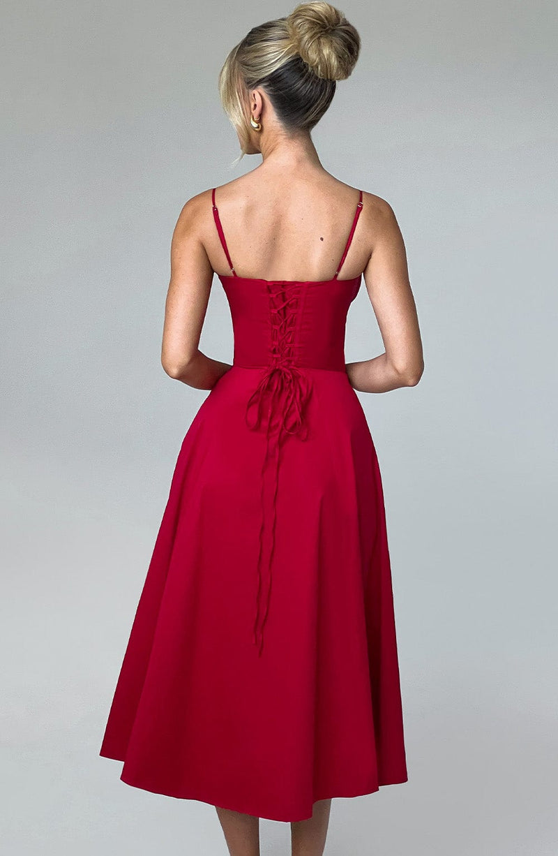 Deanna Midi Dress - Red Dress Babyboo Fashion Premium Exclusive Design