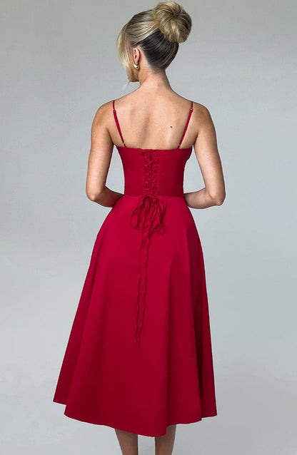 Deanna Midi Dress - Red Dress Babyboo Fashion Premium Exclusive Design