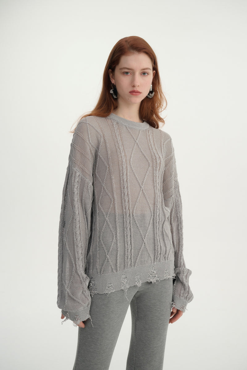 Distressed lightweight sweater