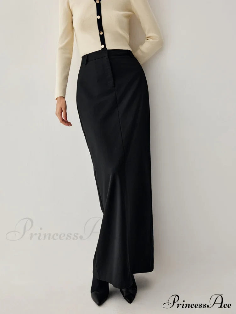 Double Pockets High Trendy Waist Maxi Skirt Black / Xs Skirts