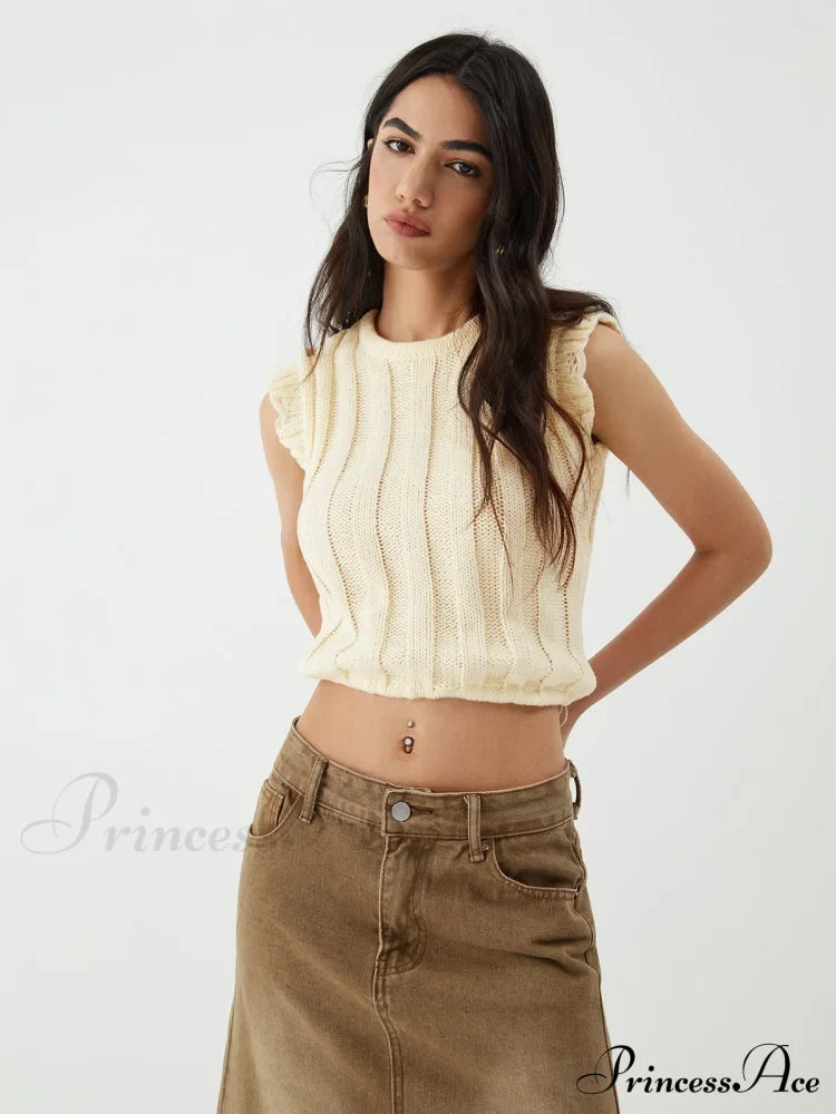 Drawstring Crochet Graceful Sweater Vest White / S Sweaters-L