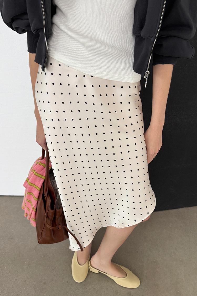 Elena Polka Asymmetric Midi Skirt