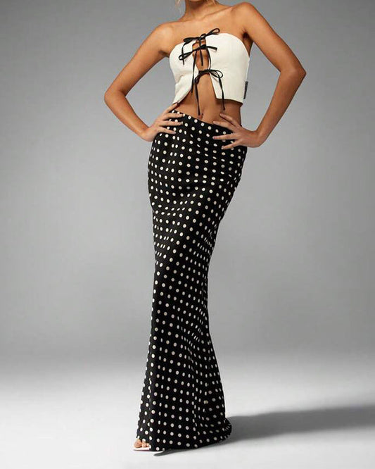 Elena Polka Silhouette Maxi Skirt