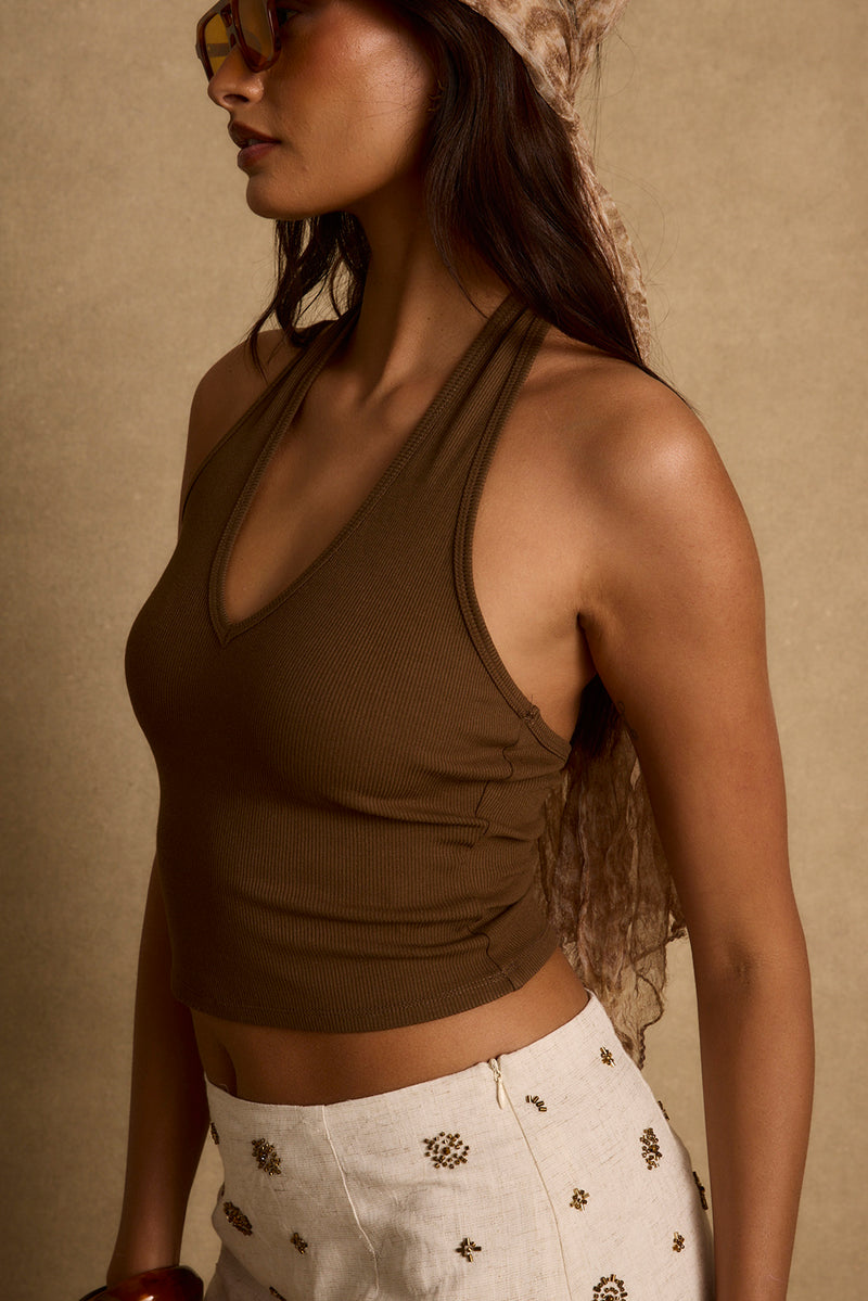 Emily Mocha Halter Top
