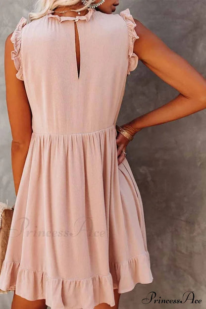 Florcoo Loose Solid Color Modern Short Sleeve V-Neck Mini Dress Dresses