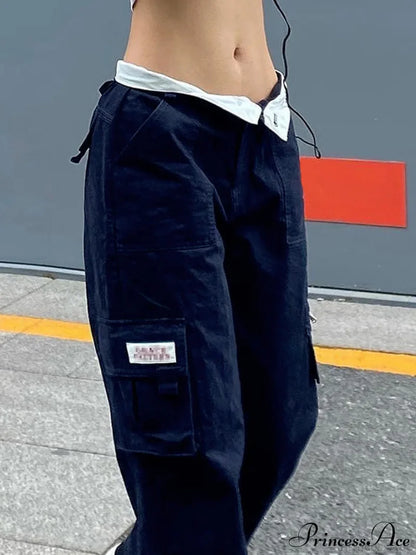 Fold Over Buckle Trendy Belt Denim Mini Skirt Straight Leg Pants