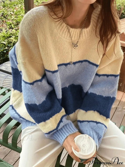 Color Block Striped Trendy Long Sleeve Bolero Cardigan Blue / One Size Sweaters