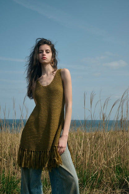 Fringed side slit vest