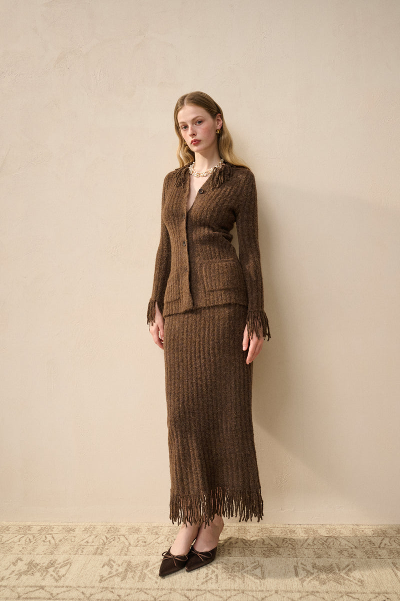 Fringed wool blend skirt