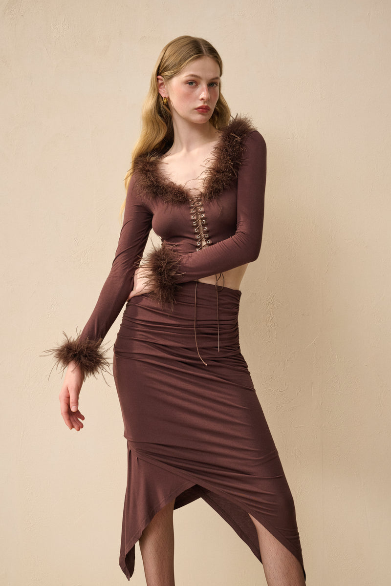 Fur trim slim fit set