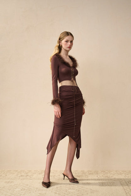 Fur trim slim fit set