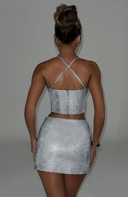 Glacia Mini Skirt - Silver Sparkle Skirt Babyboo Fashion Premium Exclusive Design