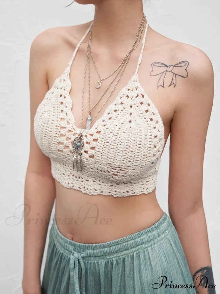Halter Crochet Hollow Trendy Out Maxi Dress Tank Tops&Camis