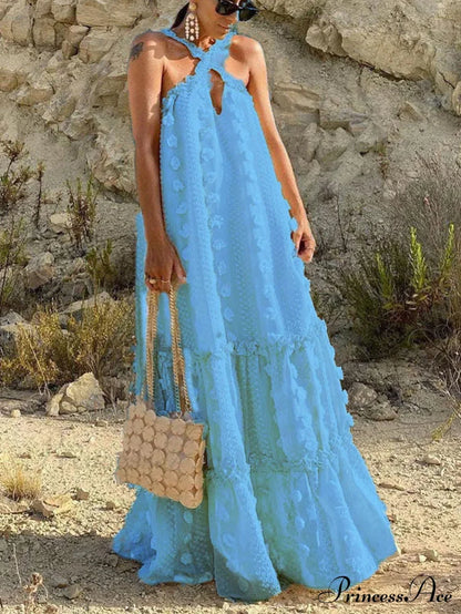Halter Tassel Graceful Mini Dress Blue / S Dresses
