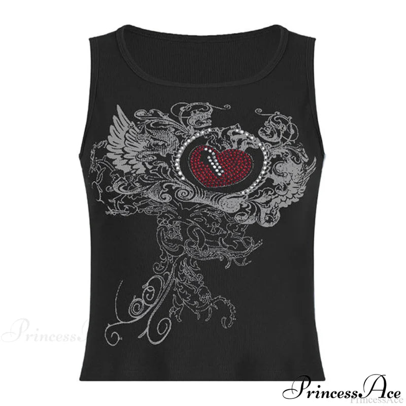 Heart Print Graceful White Crop Top Tank Tops&Camis