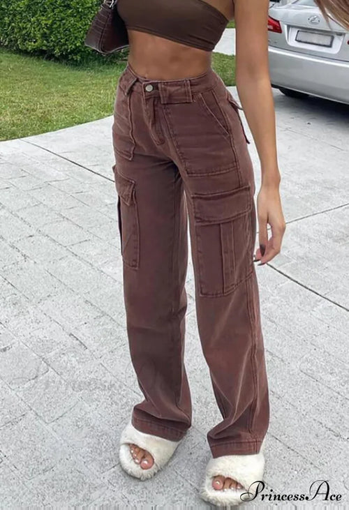 High Waist Graceful Irregular Denim Skort Brown / S Jeans