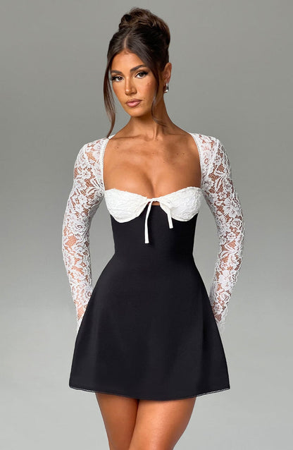 Jacinta Mini Dress - Black/White Dress Babyboo Fashion Premium Exclusive Design