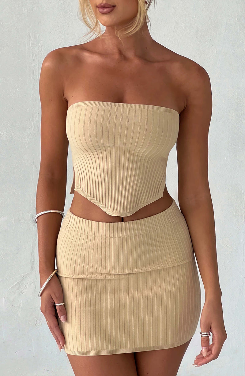 Jaz Mini Skirt - Beige Skirt Babyboo Fashion Premium Exclusive Design