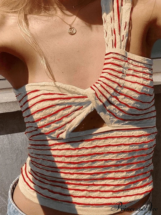 Knitted Stripe Long Trendy Sleeve Maxi Dress Beige / S Tops&Tees