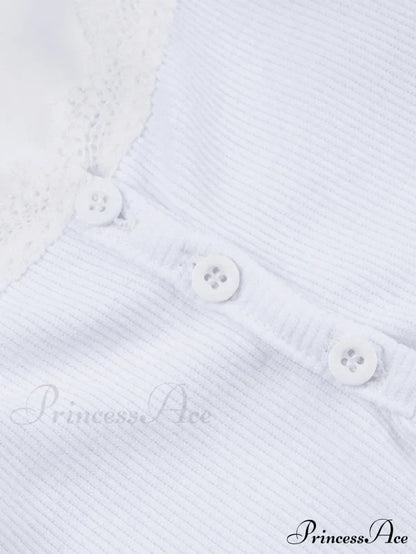 Lace Trim Button Trendy Up Cami Top Tops&Tees