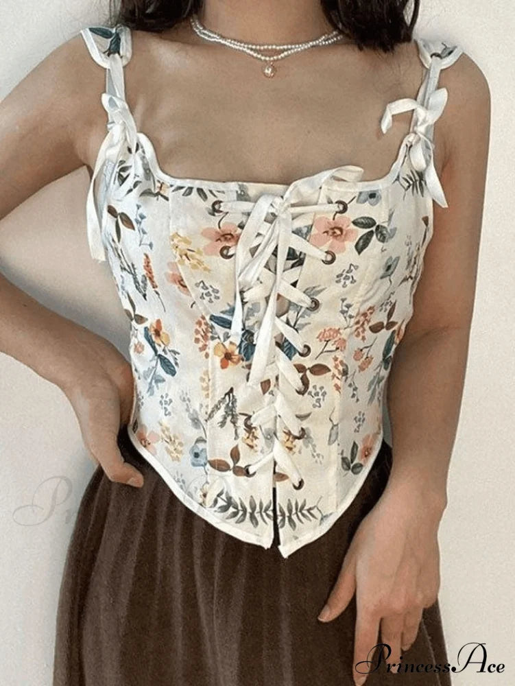 Lace Up Floral Trendy Black Mini Dress White / S Tops&Tees