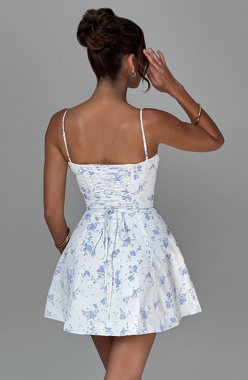 Lacey Mini Dress - Blue Ditsy Print Dress Babyboo Fashion Premium Exclusive Design