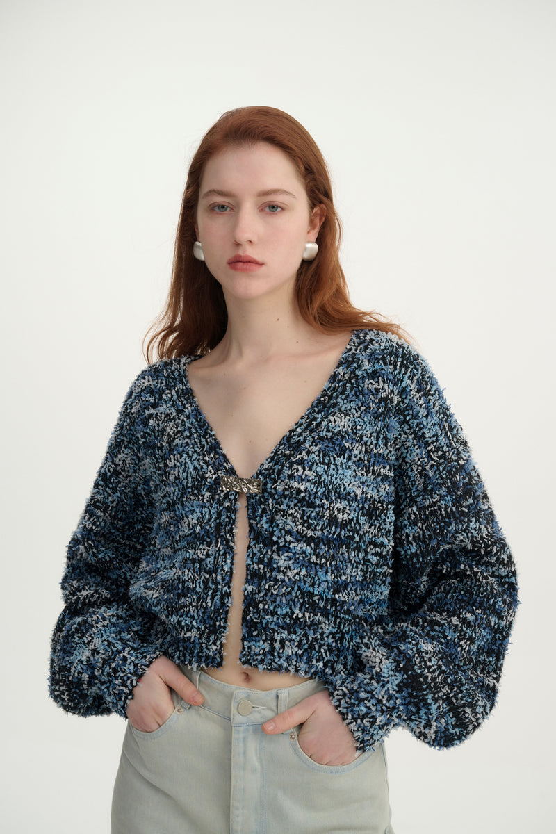 Marled knit boxy cardigan