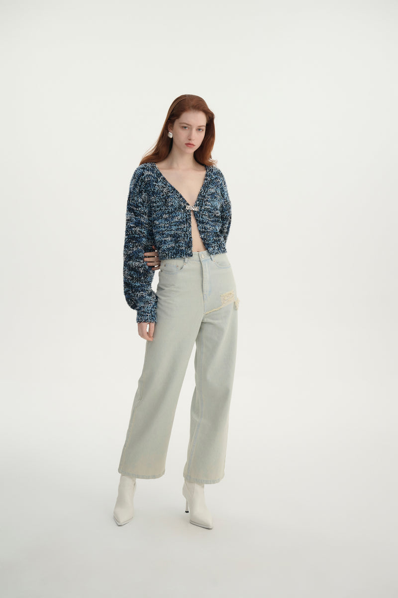 Marled knit boxy cardigan